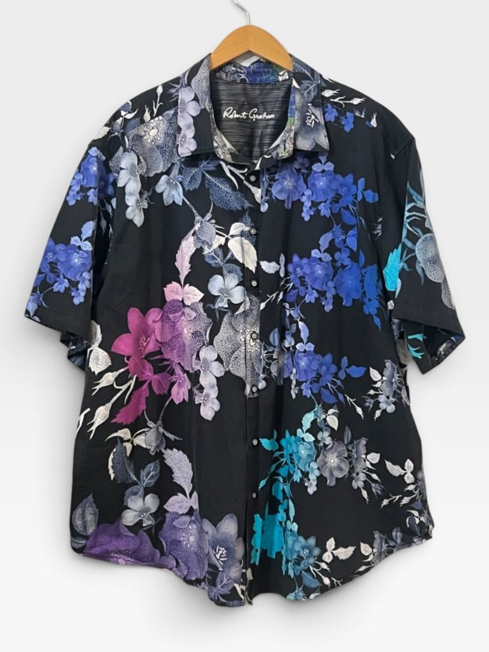 Robert Graham Mens 3XL Short Sleeve Button Down Shirt Black Floral Boho Resort